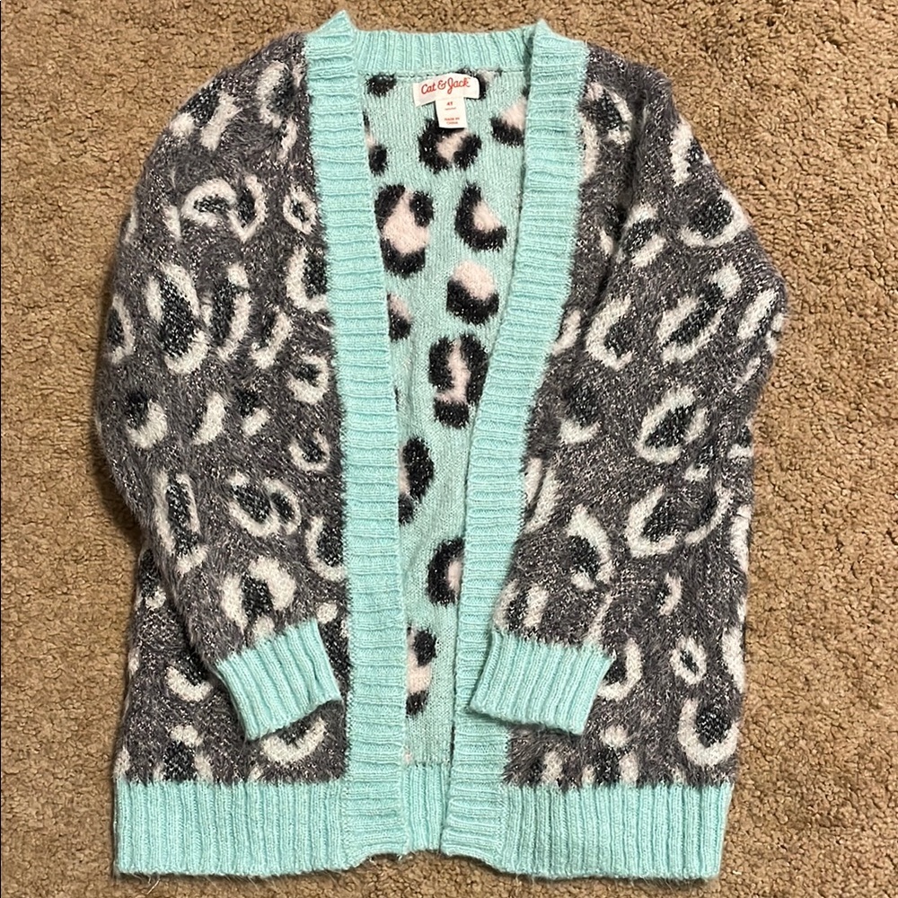 Cat & Jack Gray and Mint Leopard Print Sweater